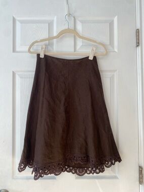 100% Line. Old Navy Dark Brown A-Line Skirt with Lace Hem